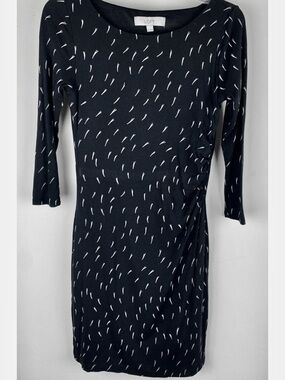 LOFT Black Midi Sheath Dress with White Dash Print